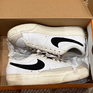 Nike Blazer Low Top Platform in White and Black with Orange Accents